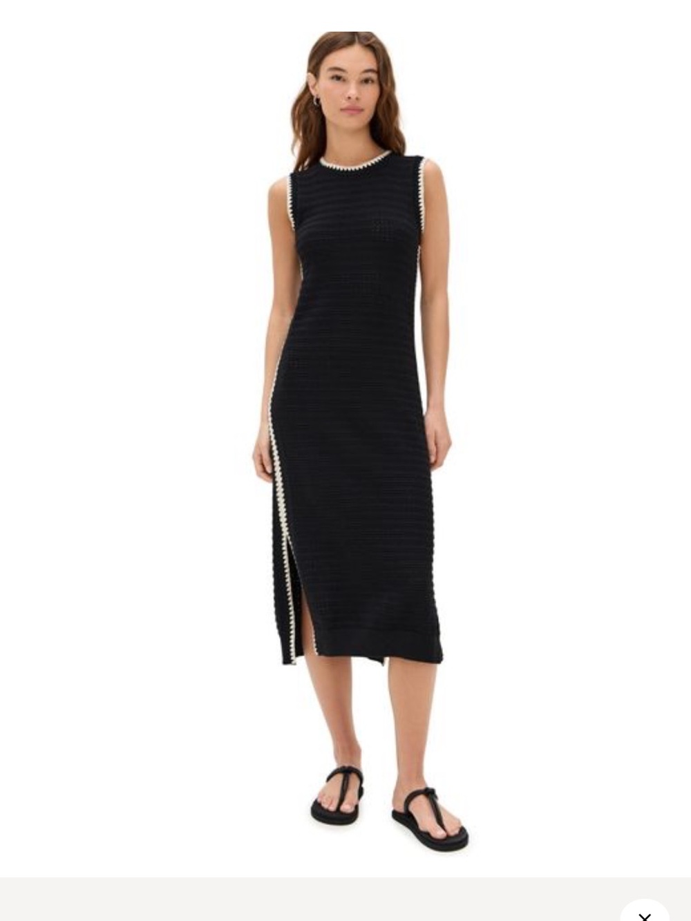 Varley Black Sleeveless Knit Midi Dress with White Trim